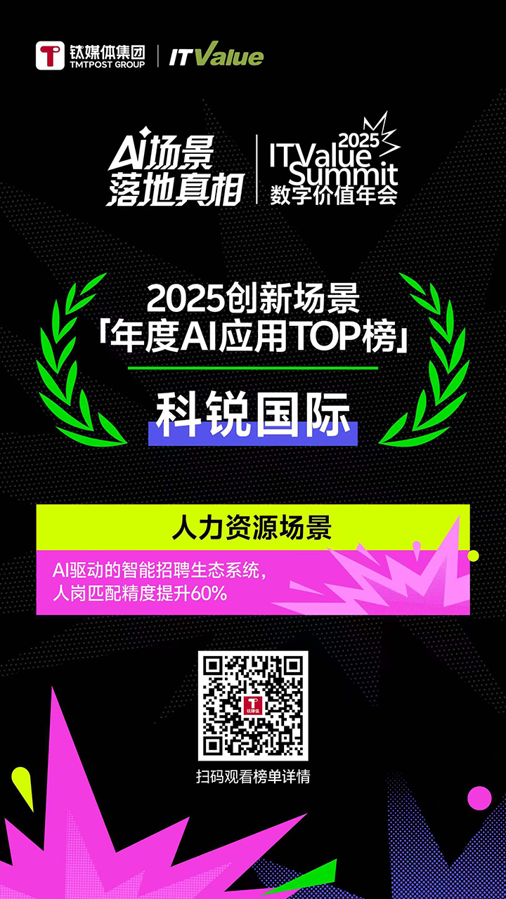 人力资源公司30116金沙js9官网国际的人工智能招聘匹配模型荣获钛媒体年度最佳场景实践TOP15